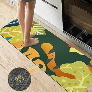 Fall Leaves Bath Mat for Tub,Non Slip Bathroom Floor Runner Rug Quick Dry & Absorbent Diatomaceous Earth Shower Sink Kitchen Doormat,Abstract Middle Century Plant Leaf Aesthetics Art Decor 18"x60"