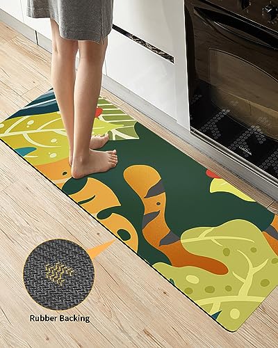 Fall Leaves Bath Mat for Tub,Non Slip Bathroom Floor Runner Rug Quick Dry & Absorbent Diatomaceous Earth Shower Sink Kitchen Doormat,Abstract Middle Century Plant Leaf Aesthetics Art Decor 18"x60"