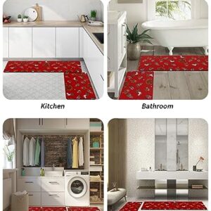 Christmas Bath Mat for Tub,Non Slip Bathroom Floor Runner Rug Quick Dry & Absorbent Diatomaceous Earth Shower Sink Bedroom Kitchen Washable Doormat,Red Candy Cane Pine Tree Berry Wreath 18x30+18x48