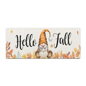 Thanksgiving Gnomes Bath Mat for Tub,Non Slip Bathroom Floor Runner Rug Quick Dry & Absorbent Diatomaceous Earth Shower Sink Kitchen Washable Doormat,Fall White Pumpkin Autumn Maple Leaves 18"x47"