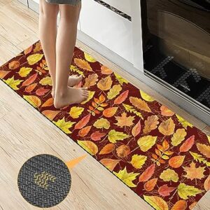 Fall Maple Leaves Bath Mat for Tub,Non Slip Bathroom Floor Runner Rug Quick Dry & Absorbent Diatomaceous Earth Shower Sink Kitchen Washable Doormat,Thanksgiving Autumn Farmhouse Country Rustic 20"x47"