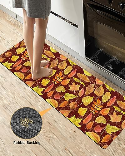 Fall Maple Leaves Bath Mat for Tub,Non Slip Bathroom Floor Runner Rug Quick Dry & Absorbent Diatomaceous Earth Shower Sink Kitchen Washable Doormat,Thanksgiving Autumn Farmhouse Country Rustic 20"x47"