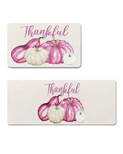 thanksgiving fall bath mat for tub,non slip bathroom floor runner rug quick dry & absorbent diatomaceous earth shower sink kitchen washable doormat,thanksful harvest pumpkin pink white 20x24+20x48