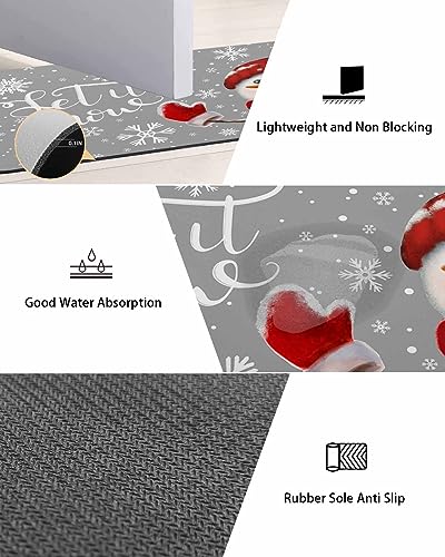 Jolunifun Christmas Snowman Bath Mat for Tub,Non Slip Bathroom Floor Runner Rug Quick Dry & Absorbent Diatomaceous Earth Shower Sink Bedroom Kitchen Washable Doormat,Winter Red Snowflake Grey 20"x47"