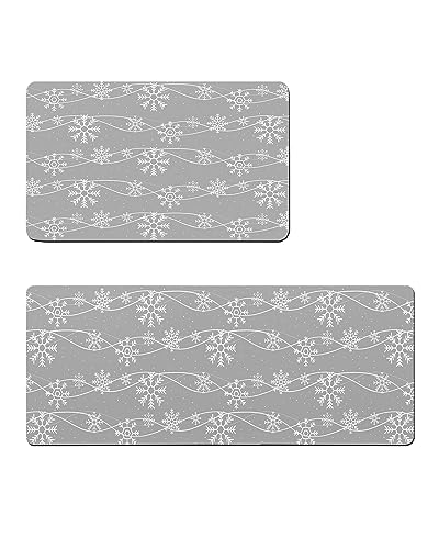 Grey Snowflake Bath Mat for Tub,Non Slip Bathroom Floor Runner Rug Quick Dry & Absorbent Diatomaceous Earth Shower Sink Bedroom Kitchen Washable Doormat,Vintage Farmhouse Xmas Winter 16x24+16x47