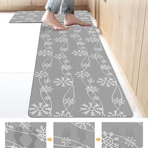 Grey Snowflake Bath Mat for Tub,Non Slip Bathroom Floor Runner Rug Quick Dry & Absorbent Diatomaceous Earth Shower Sink Bedroom Kitchen Washable Doormat,Vintage Farmhouse Xmas Winter 16x24+16x47