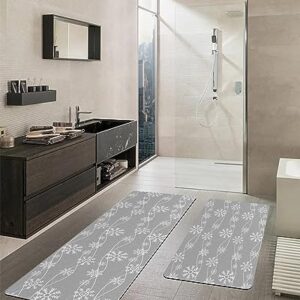 Grey Snowflake Bath Mat for Tub,Non Slip Bathroom Floor Runner Rug Quick Dry & Absorbent Diatomaceous Earth Shower Sink Bedroom Kitchen Washable Doormat,Vintage Farmhouse Xmas Winter 16x24+16x47