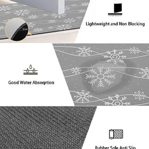 Grey Snowflake Bath Mat for Tub,Non Slip Bathroom Floor Runner Rug Quick Dry & Absorbent Diatomaceous Earth Shower Sink Bedroom Kitchen Washable Doormat,Vintage Farmhouse Xmas Winter 16x24+16x47