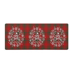 Snowflake Bath Mat for Tub,Non Slip Bathroom Floor Runner Rug Quick Dry & Absorbent Diatomaceous Earth Shower Sink Bedroom Kitchen Washable Doormat,Red Christmas Elk Xmas Plaid Rustic 20"x47"