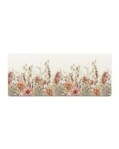 country eucalyptus flowers bath mat for tub,non slip bathroom floor runner rug quick dry & absorbent diatomaceous earth shower sink kitchen doormat,fall farmhouse leaves rose dahlia floral 18"x47"