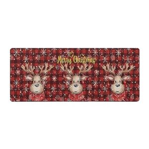 Christmas Elk Bath Mat for Tub,Non Slip Bathroom Floor Runner Rug Quick Dry & Absorbent Diatomaceous Earth Shower Sink Bedroom Kitchen Washable Doormat,Winter Snowflake Buffalo Plaid Red 18"x60"