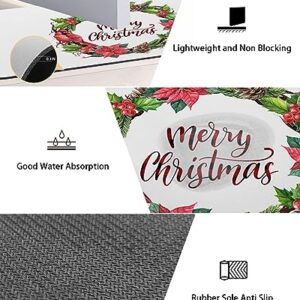 Merry Christmas Bath Mat for Tub,Non Slip Bathroom Floor Runner Rug Quick Dry & Absorbent Diatomaceous Earth Shower Sink Bedroom Kitchen Washable Doormat,Winter Poinsettia Holly Pine Berries 18"x47"