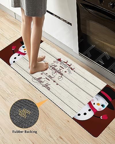 Christmas Bath Mat for Tub,Non Slip Bathroom Floor Runner Rug Quick Dry & Absorbent Diatomaceous Earth Shower Sink Kitchen Washable Doormat,Xmas Snowman Winter Snowflake Santa Reindeer Red 16"x47"