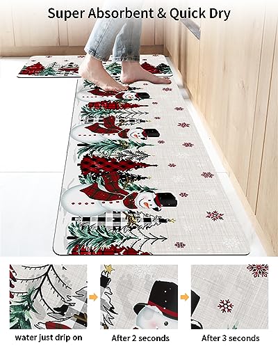 Snowman Bath Mat for Tub,Non Slip Bathroom Floor Runner Rug Quick Dry & Absorbent Diatomaceous Earth Shower Sink Bedroom Kitchen Washable Doormat,Snowflake Christmas Red Buffalo Plaid 24x36+24x71