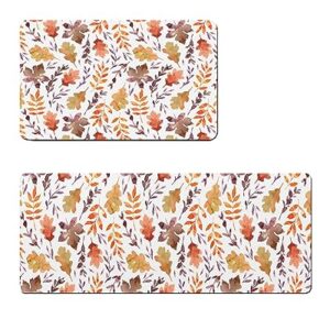 Leaves Bath Mat for Tub,Non Slip Bathroom Floor Runner Rug Quick Dry & Absorbent Diatomaceous Earth Shower Sink Kitchen Washable Doormat,Summer Fall Thanksgiving Maple Leaf Watercolor 20x24+20x48