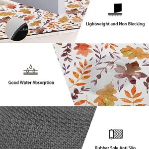 Leaves Bath Mat for Tub,Non Slip Bathroom Floor Runner Rug Quick Dry & Absorbent Diatomaceous Earth Shower Sink Kitchen Washable Doormat,Summer Fall Thanksgiving Maple Leaf Watercolor 20x24+20x48