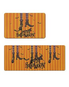 halloween bath mat for tub,non slip bathroom floor runner rug quick dry & absorbent diatomaceous earth shower sink kitchen washable doormat,witches boot bats orange geometry stripes 18x30+18x60