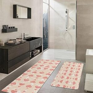 Geometric Love Stripes Bath Mat for Tub,Non Slip Bathroom Floor Runner Rug Quick Dry & Absorbent Diatomaceous Earth Shower Sink Kitchen Washable Doormat,Abstract Minimalistic Aesthetic Art 20x24+20x48