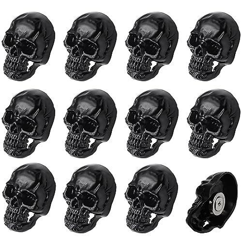 12 Pack Skull Vintage Magnets Pins Refrigerator Magnets, Cool, Strong, Cute, Funny Goth Fridge Magnets for Home Kitchen Decor, Office Whiteboards, Whiteboard, Map Magnets, Calendars, Photos (Black)