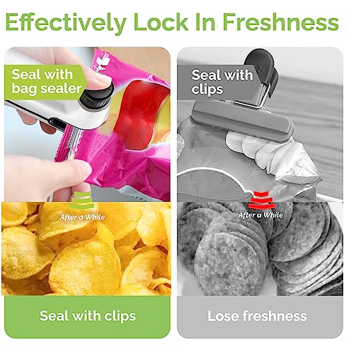 Bag Sealer - 2 in 1 Bag Sealer Heat Seal with Cutter, Chip Bag Sealer Mini, Rechargeable Plastic Bag Sealer Small Kitchen Gadgets for Plastic Bags, Snack Bags, Food Storage