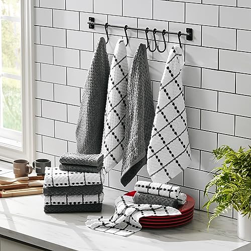 20-Piece Kitchen Towels And Dishcloths Sets - 100% Cotton Terry Dish Towels For Kitchen - Absorbent & Quick Drying Hand Towels- Super Soft & Scretch Free - 10 Towels 15"x25" + 10 Dish Cloths 12"x12"