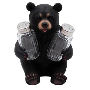 Sitting Black Bear Salt and Pepper Set Holder, Rustic Décor, Shakers Included, 7 Inches