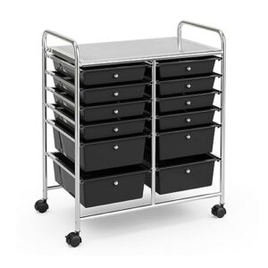 12-drawer rolling storage craft cart and organizer - rolling organizer cart tools and 4 universal casters (black)