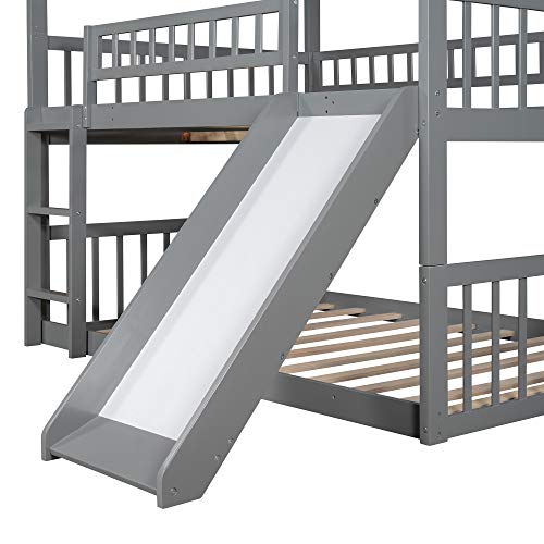 DEYOBED Full Over Full Over Full Wooden Triple Bed Bunk Bed with Slide and Ladders - Ultimate Sleep and Play Solution for Kids, Teens, Adults
