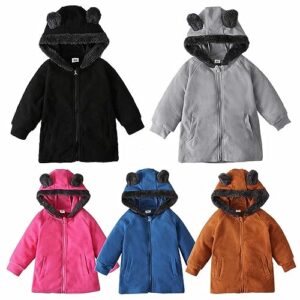 synia toddler baby boys girls fleece jacket warmth winter coat with bear's ear hooded outwear with pockets for 1-6 years