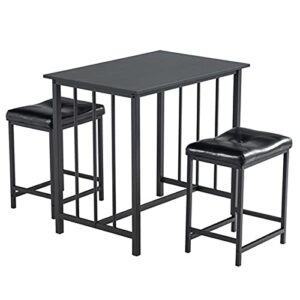 43.2 * 33 * 55.2cm in stock 3 piece dining table set dining set for 2 pvc table and 2 stools black