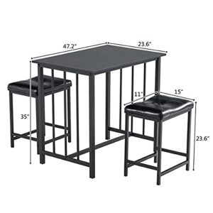 43.2 * 33 * 55.2CM in Stock 3 Piece Dining Table Set Dining Set for 2 PVC Table and 2 Stools Black