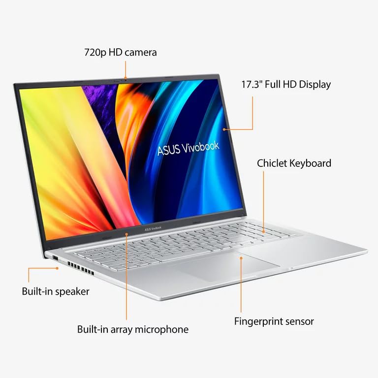 ASUS 2023 Newest Vivobook 17X Laptop, 17.3 Inch FHD Display, Intel Core i3-1220P Processor, 40GB RAM, 2TB SSD, Intel UHD Graphics, Fingerprint Reader, WiFi, Bluetooth, Windows 11 Home, Silver