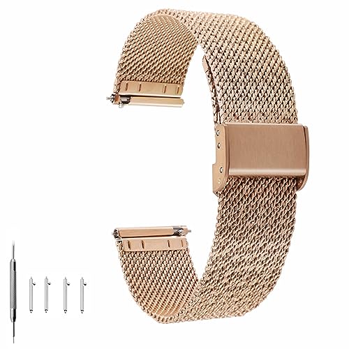 LYXLOVERI Stainless Steel Band 22mm Universal Quick Release Band Adjustable Replacement Metal Strap Tranditional and SmartWatch Bands,for Men Women (22mm, Rose Gold)