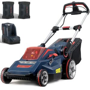 worth garden powermax 84v 19in electric lawn mower with 2 2.5ah lithium batteries, 1 charger, brushless motor, self-propelled cordless lawnmower running 70mins with removeable 16-gallon collection bag