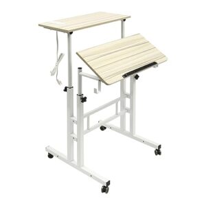 gdae10 mobile stand up desk, adjustable standing desk with wheels home office workstation, portable rolling desk laptop cart (beige)