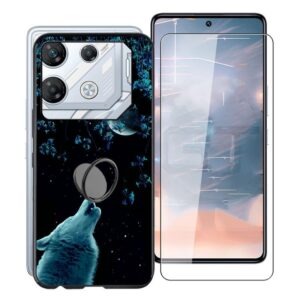 kjyfoani for infinix gt 10 pro case, [ 1 x tempered glass protective film], shockproof soft cover, with [360° rotation ring kickstand] case for infinix gt 10 pro (6.67") - moon night