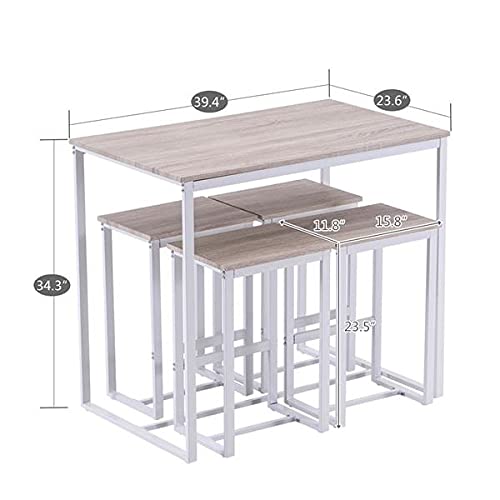 Dining Table Set (100 x 60 x 87) cm Oak Simple 87cm High Bar Table and Chairs Set of 5 PVC Paper Lacquered White Matte White