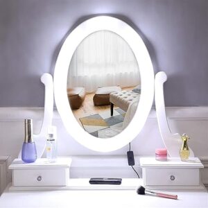Lucakuins Small Vanity, White Vanity Desk with Mirror and Lights, Makeup Vanity with Lights,Vanity Mirror with Lights Desk and Chair, Vanity Set