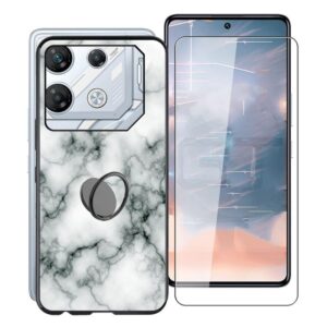 kjyfoani for infinix gt 10 pro case, [ 1 x tempered glass protective film], shockproof soft cover, with [360° rotation ring kickstand] case for infinix gt 10 pro (6.67") - marble