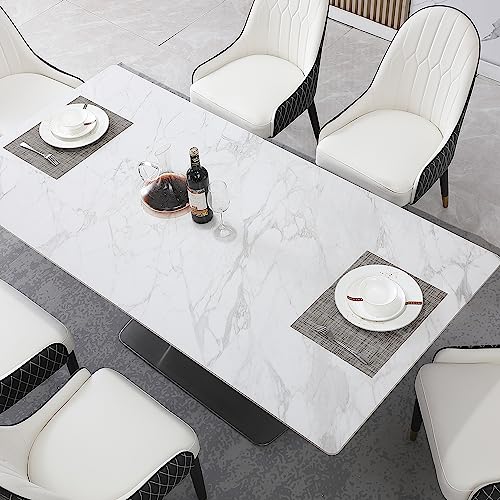 Modern Dining Table for 6 People, 71" Dinner Room Table with Stainless Steel Base, Rectangular Marble Dining Kitchen Table Stone Dining Table Suitable for Home, Kitchen, Living Room (1 Table)
