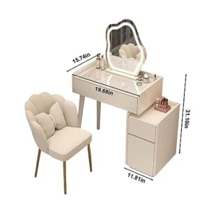 Attega Cute Vanity Desk Set, Makeup Vanity Table with Side Cabinet and Petal Chair, Dressing Table Set for Small Bedroom (White, 19 Inch)