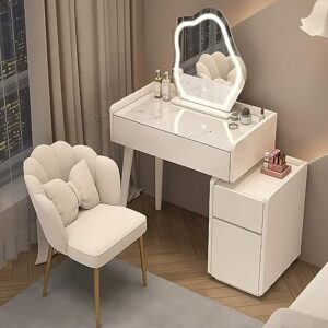attega cute vanity desk set, makeup vanity table with side cabinet and petal chair, dressing table set for small bedroom (white, 19 inch)