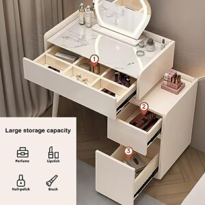 Attega Cute Vanity Desk Set, Makeup Vanity Table with Side Cabinet and Petal Chair, Dressing Table Set for Small Bedroom (White, 19 Inch)