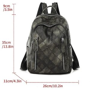 Backpack For Men Women Ladies Fashion Colorful Diamond Panel Soft Leather Zipper Retro Casual Backpack (Black, One Size)