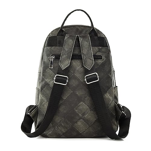 Backpack For Men Women Ladies Fashion Colorful Diamond Panel Soft Leather Zipper Retro Casual Backpack (Black, One Size)