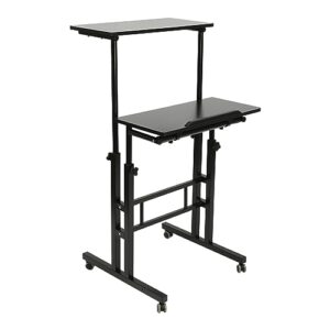 PIOJNYEN Mobile Stand up Desk, Small Adjustable Standing Desk with Wheels Home Office Workstation, Portable Rolling Desk Laptop Cart for Standing or Sitting, Black (23.62 * 11.81in, Black)