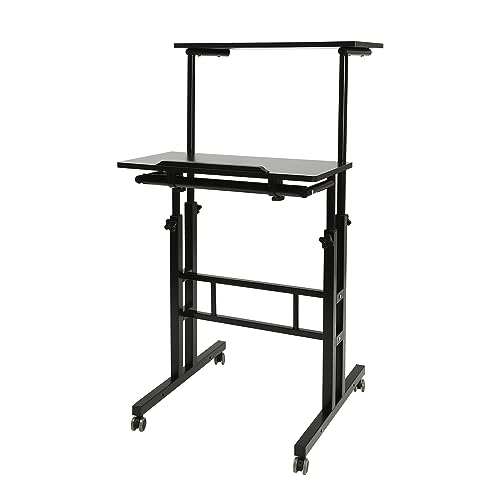 PIOJNYEN Mobile Stand up Desk, Small Adjustable Standing Desk with Wheels Home Office Workstation, Portable Rolling Desk Laptop Cart for Standing or Sitting, Black (23.62 * 11.81in, Black)