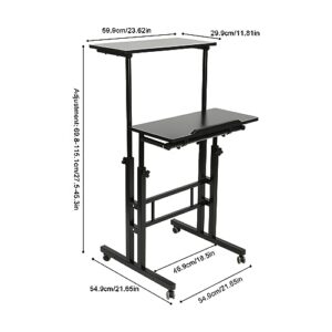 PIOJNYEN Mobile Stand up Desk, Small Adjustable Standing Desk with Wheels Home Office Workstation, Portable Rolling Desk Laptop Cart for Standing or Sitting, Black (23.62 * 11.81in, Black)