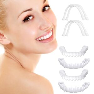 4 pcs denture teeth temporary fake teethsnap on veneers, snap in for men and women,cover the imperfect teeth,no pain no shot drilling,fix confident smile-b01
