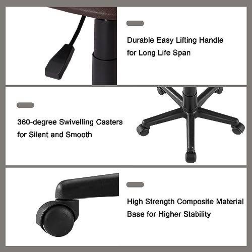 VECELO Armless Home Office Chair Low-Back Height Adjustable Stools for Desk/Computer/Task/Small Space, 360° Swivel, Set of 4, Coffee